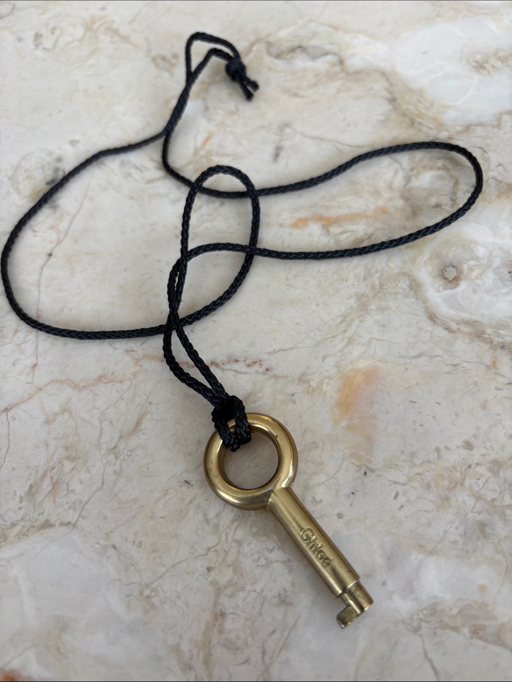 Chloé Paddington Key Pendant Necklace – Authentic Brass Bag Key on Black Cord - Picture 3 of 6